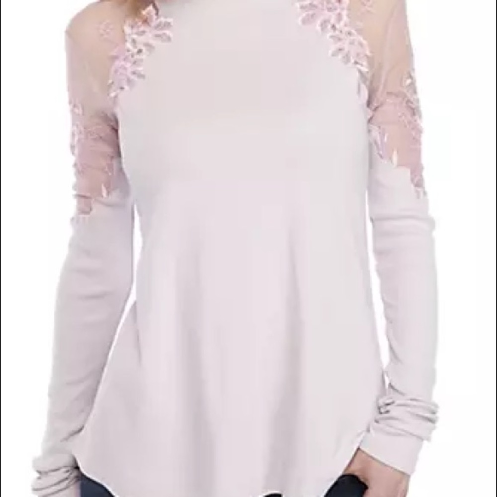 Lace-Detail Long Sleeve Blouse - Light Pink - Picture 3 of 6